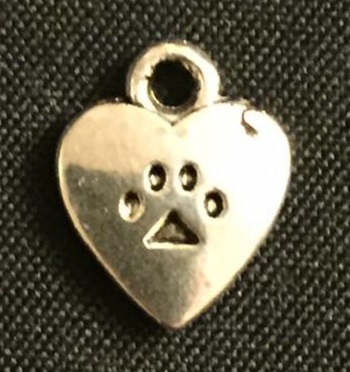 Silver Paw Print And Heart Charm